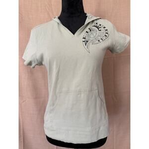 Planet New Zealand Pea Green short sleeve v neck hooded shirt